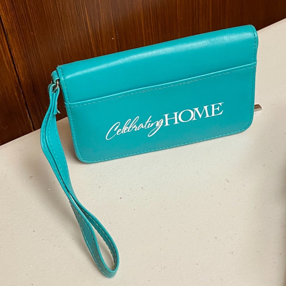 Gemline green blue wristlet wallet with Cebrating Home Logo